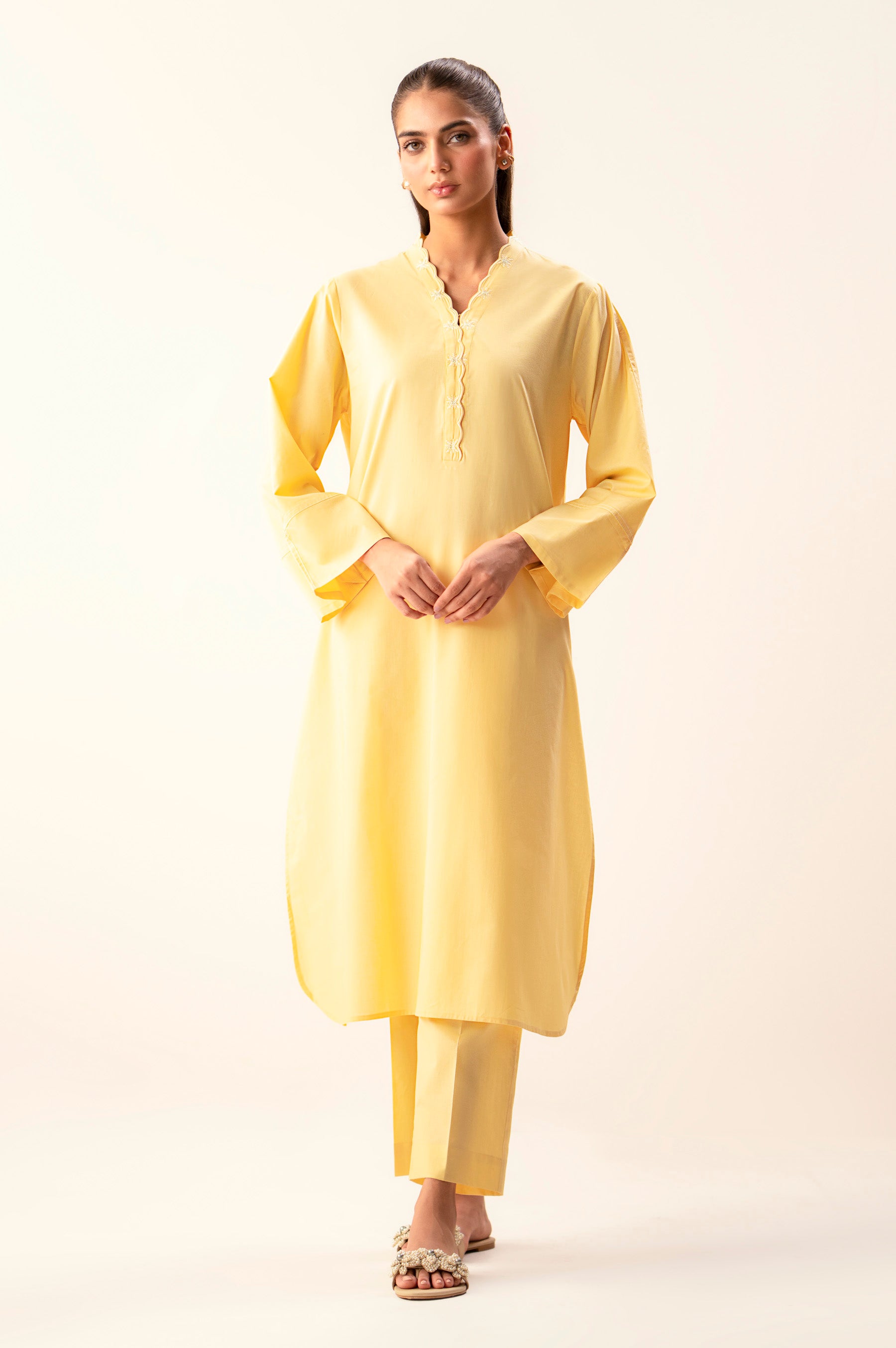 Stitched 2 Piece Embroidered Cambric Suit